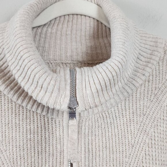 Aerie Sz Medium Beige Waffle Knit Half-Zip Sweater Ribbed Mock Neck - Picture 2 of 12